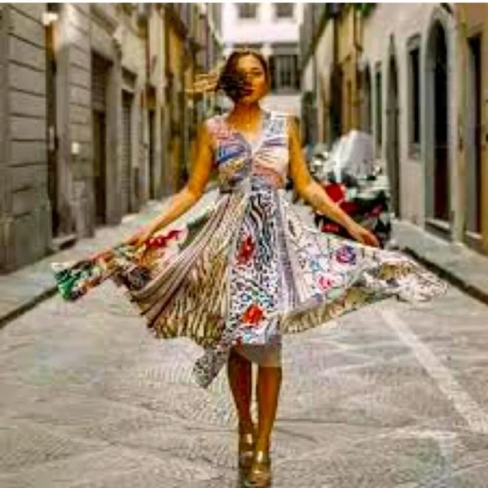 Anthropologie Geisha Designs Multicolor Pleated Jacinta Cocktail Dress Size 2 - Picture 5 of 11